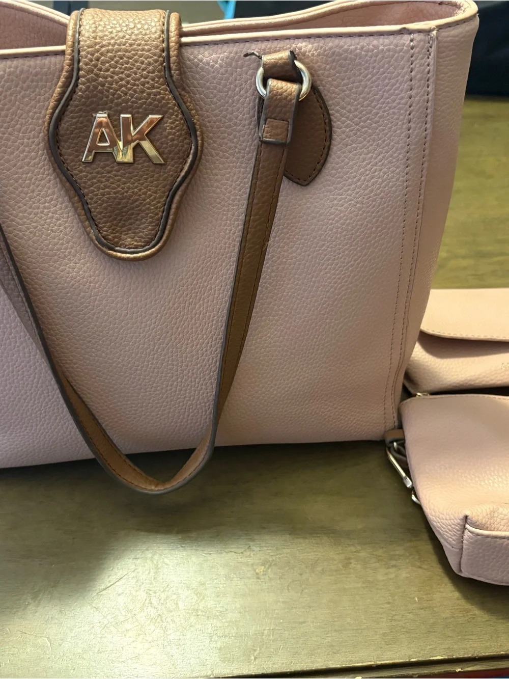 Anne Klein Blush Pink Tote with Brown Accents